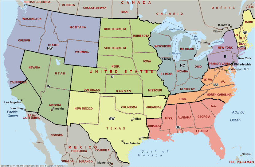 Map of US showing Lieutenancy territories